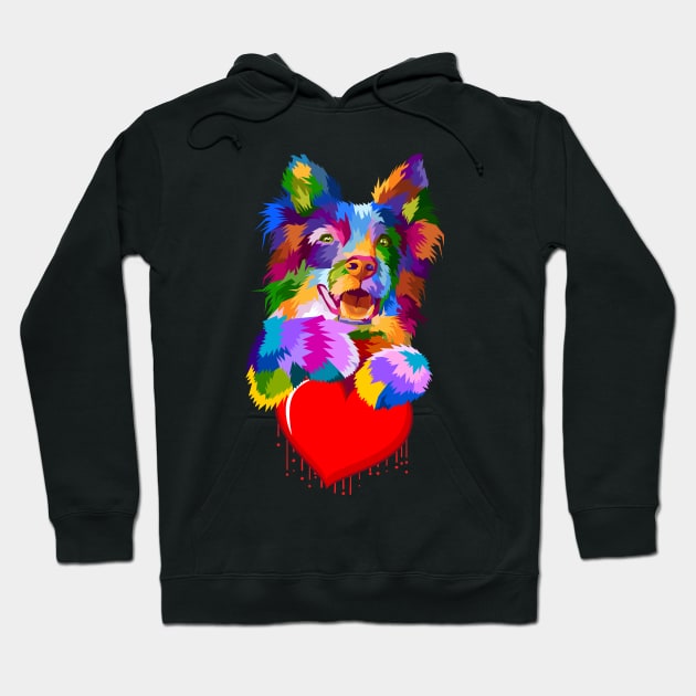 Colorful Dog Hugging Dripping Heart. Hoodie by FabulousDesigns